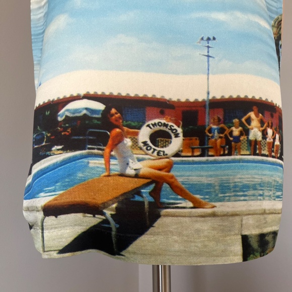 AU JOUR LE JOUR Silk Summer Pool Party Palm Leaves Sky Clouds Printed Dress - Picture 4 of 13